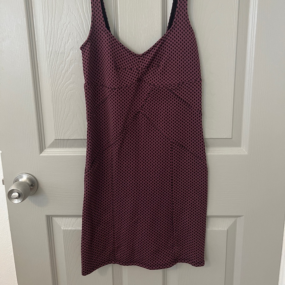 Free people purple with black polka dots body con dress